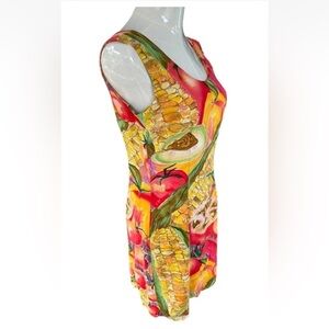 VTG 90s Jams World Hawaiian Watercolor Tropical Fruit Print Sheath Dress Small